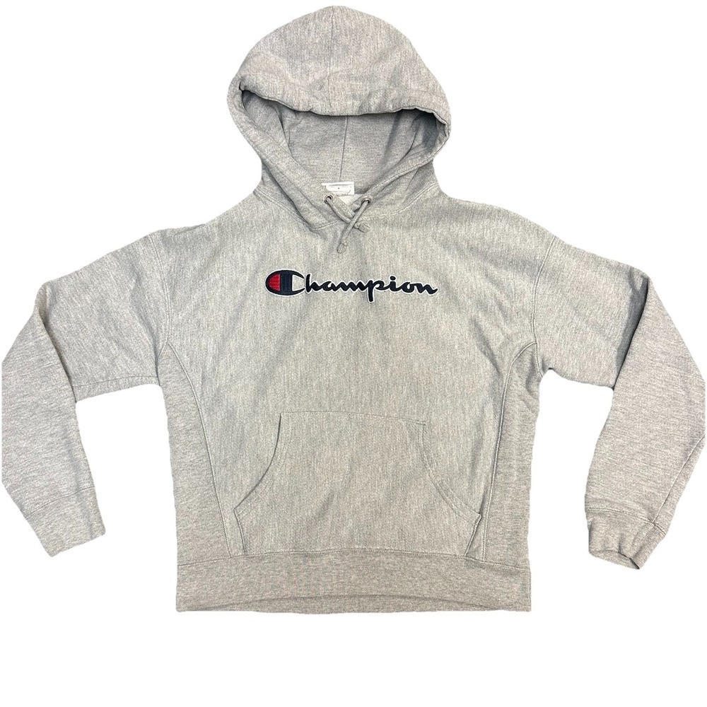 Champion Reverse Weave Hoodie Womens Medium Gray‎ Pullover Sweatshirt Logo